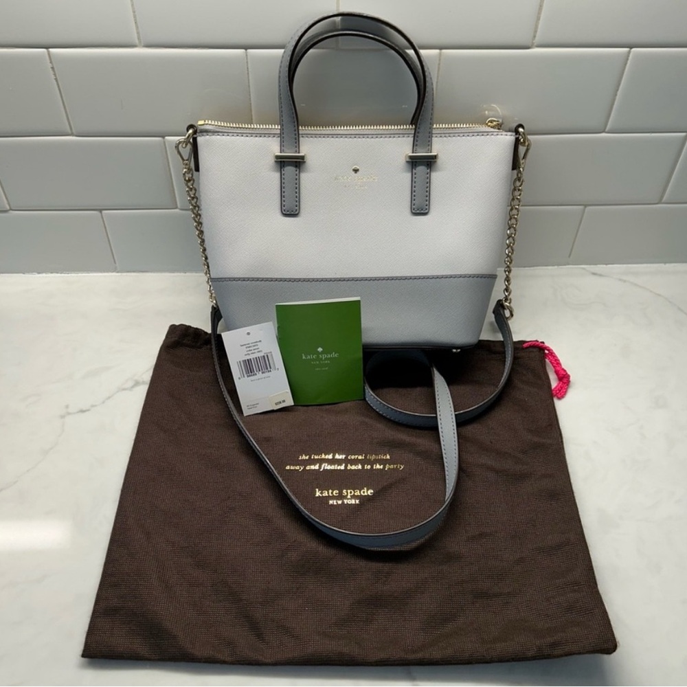 New Kate Spade New York Saffiano Leather Satchel White Grey Small Tote